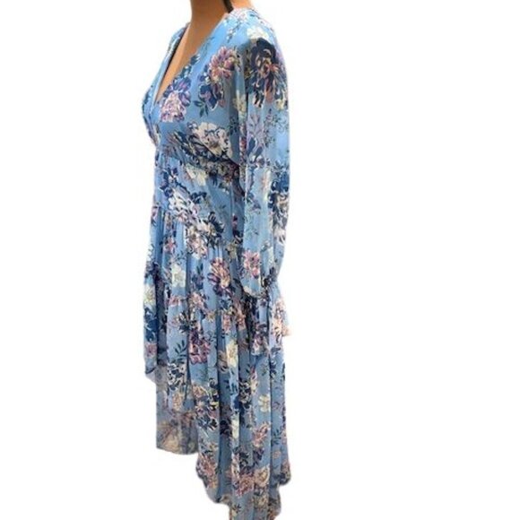 Steve Madden Blue Sol Floral Hi-Low Long Sleeve Maxi Dress โ Size Small โ NWT - Picture 5 of 10